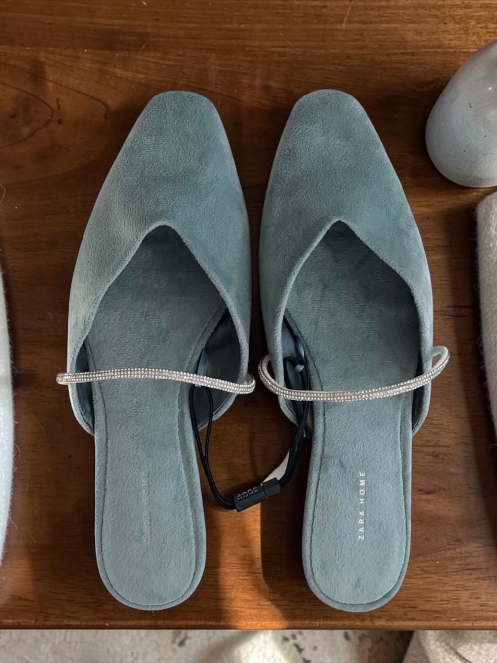 Zara Home Light Blue Green Velvet Mules - Picture 14 of 15